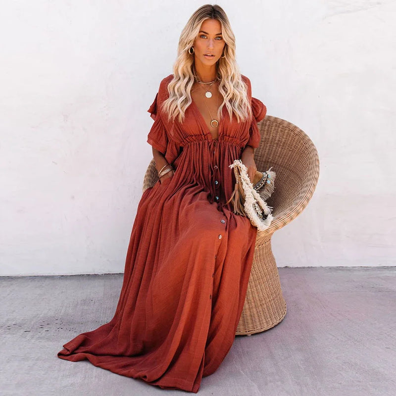 Vestido Largo de Algodón – Estilo Joven Casual (espSell)