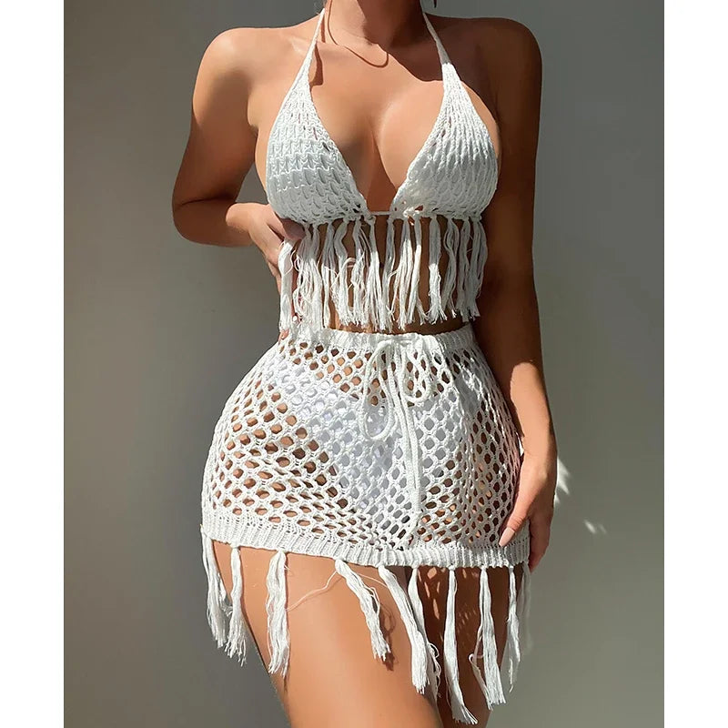 Conjunto de Bikini Sexy con Cobertura de Crochet – Estilo Playa (espSell)