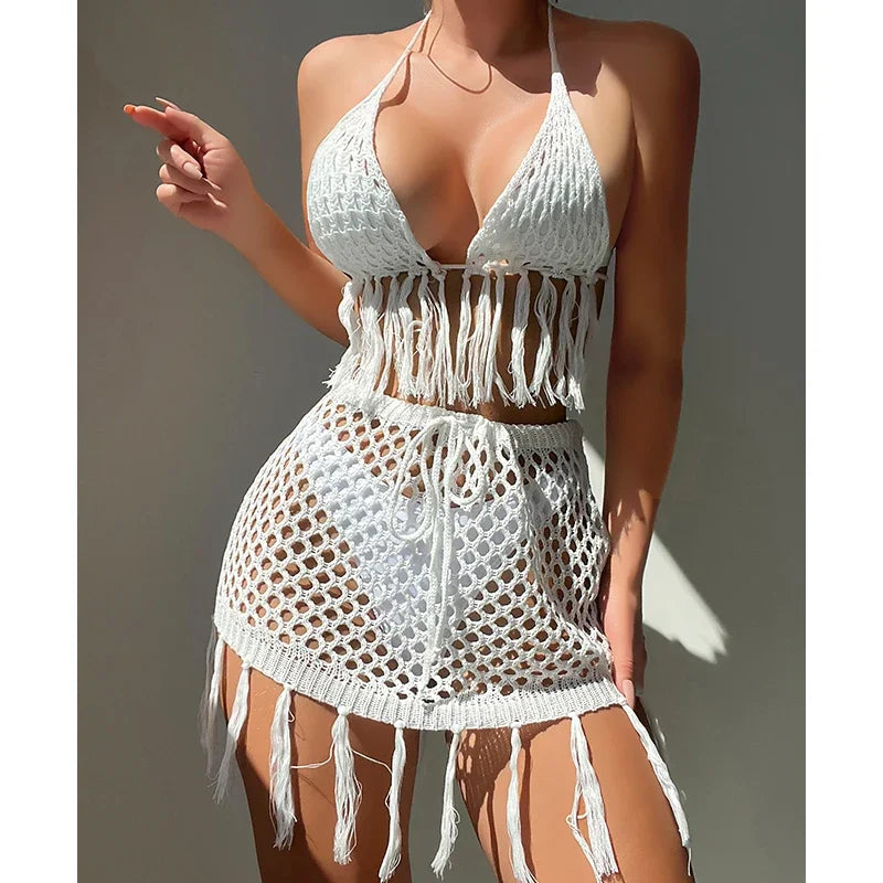Conjunto de Bikini Sexy con Cobertura de Crochet – Estilo Playa (espSell)