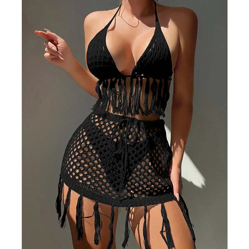 Conjunto de Bikini Sexy con Cobertura de Crochet – Estilo Playa (espSell)