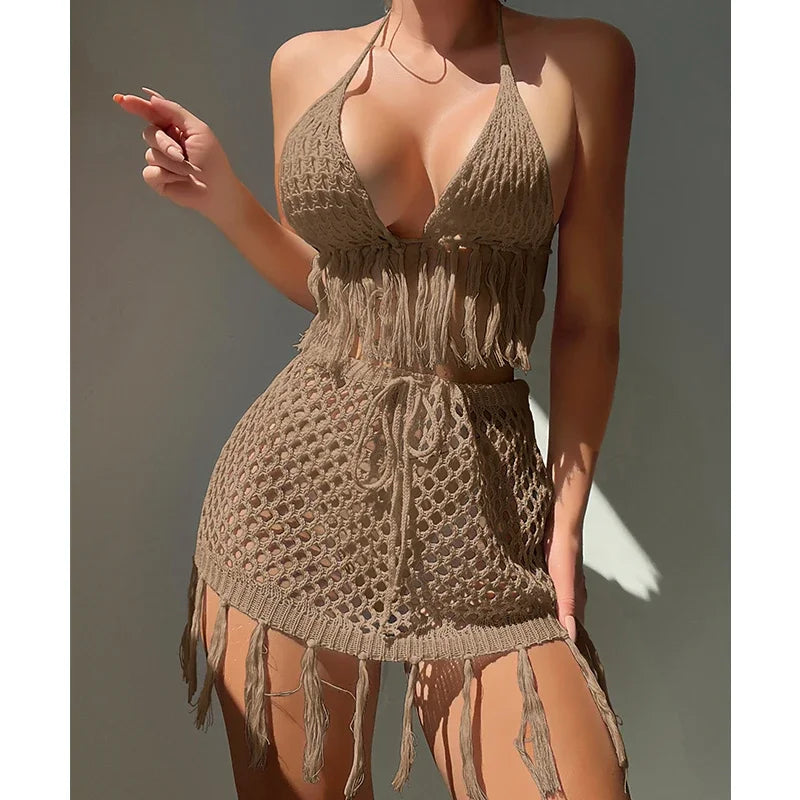 Conjunto de Bikini Sexy con Cobertura de Crochet – Estilo Playa (espSell)