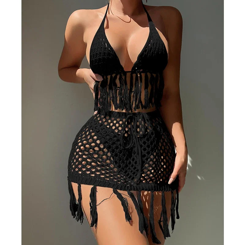 Conjunto de Bikini Sexy con Cobertura de Crochet – Estilo Playa (espSell)