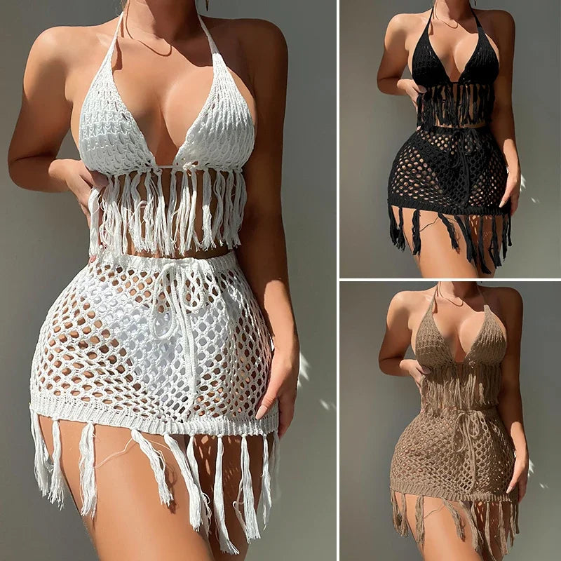 Conjunto de Bikini Sexy con Cobertura de Crochet – Estilo Playa (espSell)